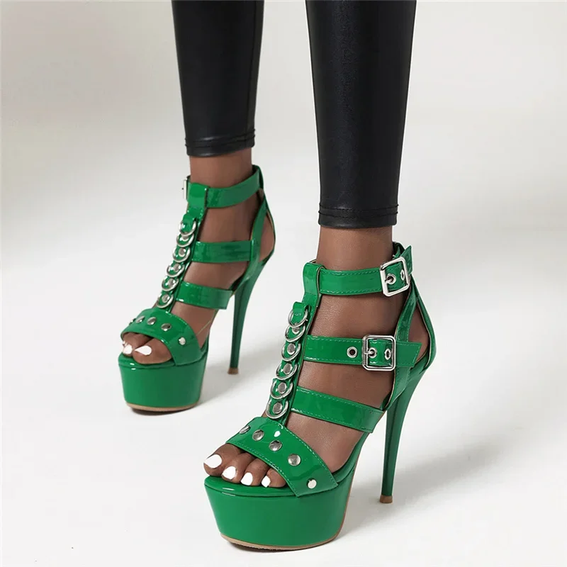 

【ENMAYER】Summer Sandals Women Platform Sexy Extreme High Heels Flip Flop Cut-out Black Silver Green Party Fetish Stripper Shoes