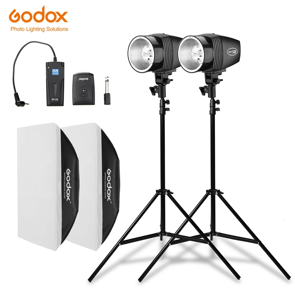 Godox 2x K-150A 150Ws Studio Strobe Flash Light + RT-16 Trigger + 2x 50x70cm Softbox + 2x 190cm Light Stand Kit