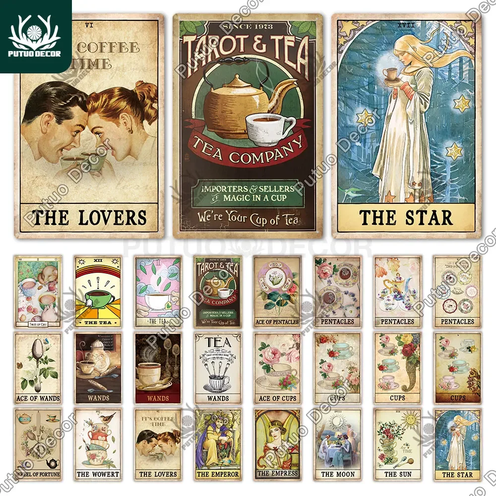 Putuo Decor-cartel de lata de Tarot de café y té Vintage, decoración de pared de Metal Retro Para cafetería, cocina, cueva de hombre, café, Bar, Club, perfecto para