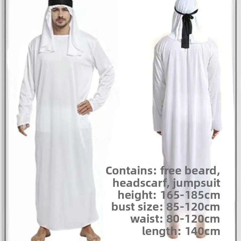 ملابس رجالية رداء عرب Uae للرجال بأكمام طويلة عرب مسلم الشرق الأوسط رقبة دائرية دبي ثوب عباية طويلة مع حزام عقال #3
