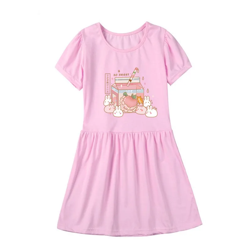 3-14Y Teens Girls Strawberry Juice Dresses Casual Summer Children Clothing Princess Kids Dresses for Girls Causal Wear Dress