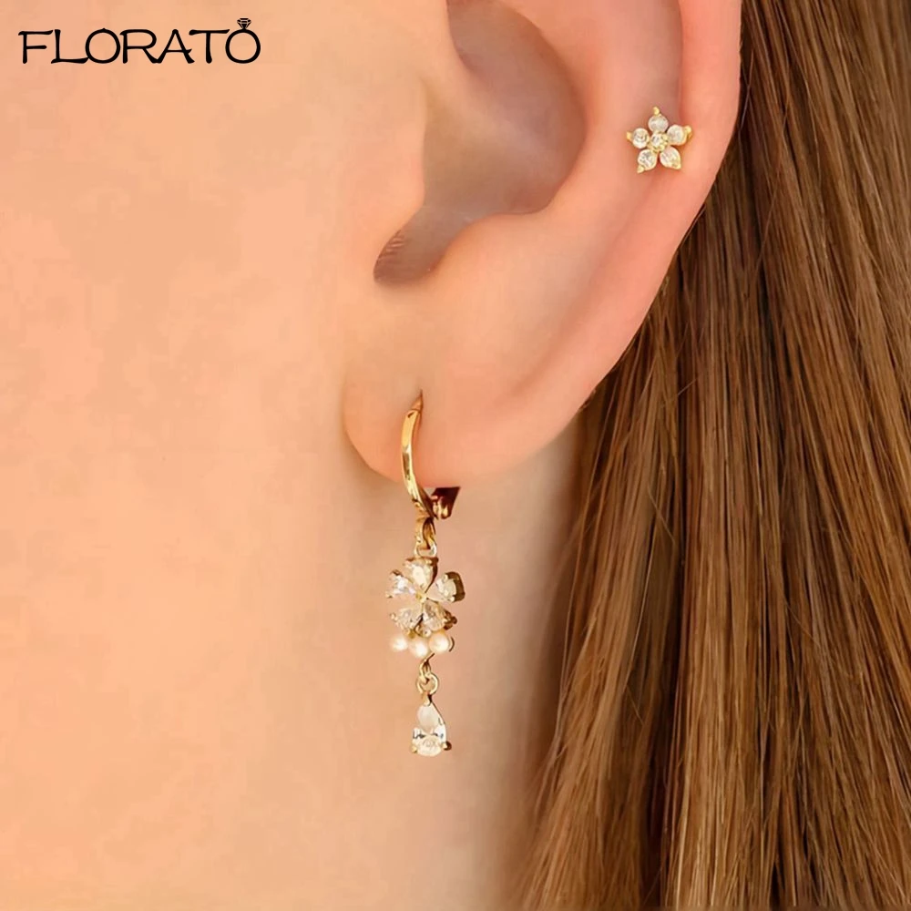 

Classic Earrings 925 Sterling Silver Needle Cute Flower Golden Hoop Earrings for Women Engagement Birthday Fine Jewelry Gift