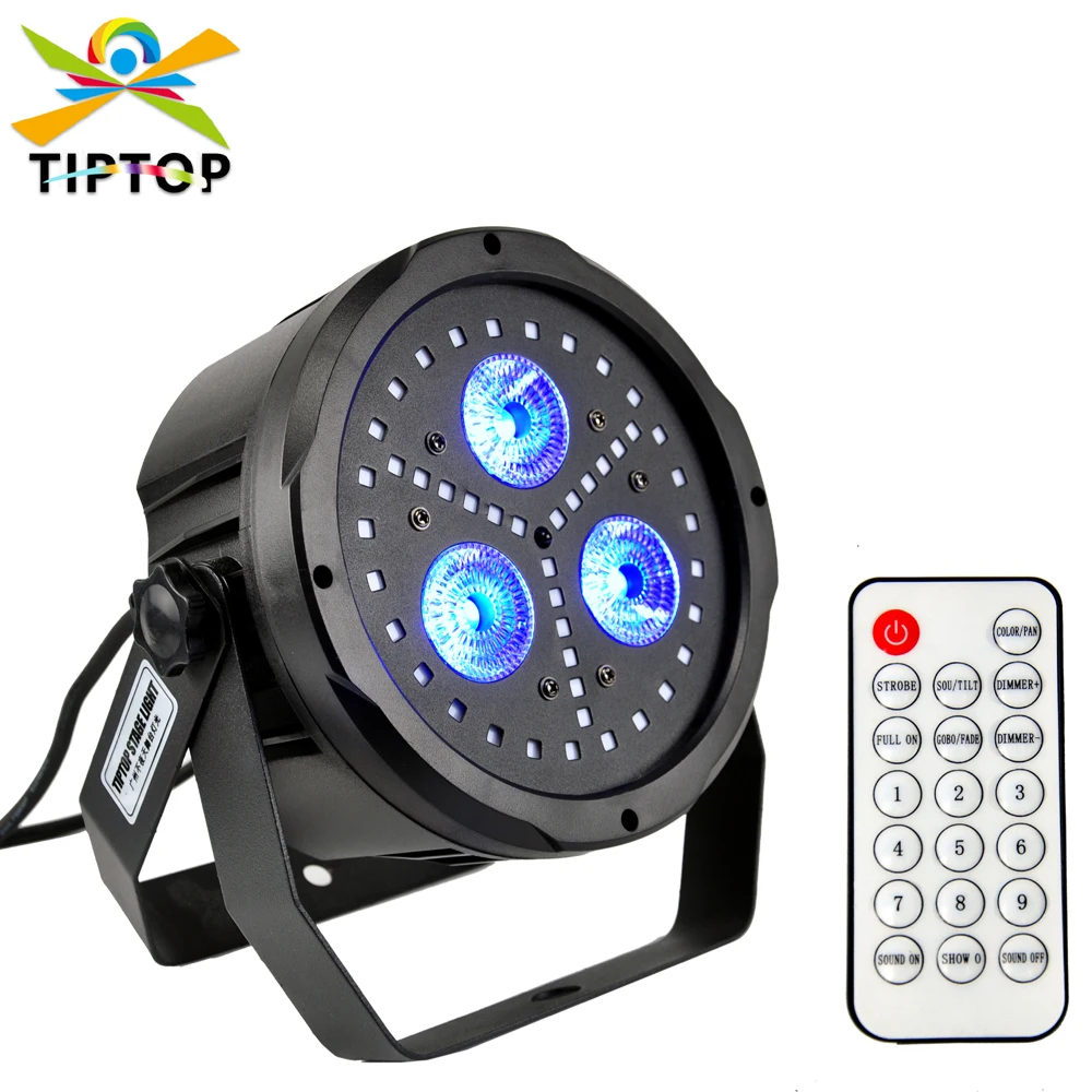 TIPTOP New Combination Colorful Flat LED Par Light 3x18W RGBWA+UV 6in1 LED with 45pcs 0.5W RGB SMD LED DMX512 Control 12/19CH