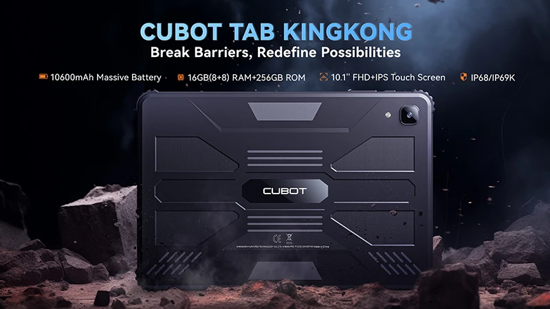 Cubot TAB KINGKONG, Rugged Tablet Android 13, IP68 Waterproof, 16GB RAM(8GB+8GB Extended), 256GB ROM, 10600mAh, 10.1 Inch Screen