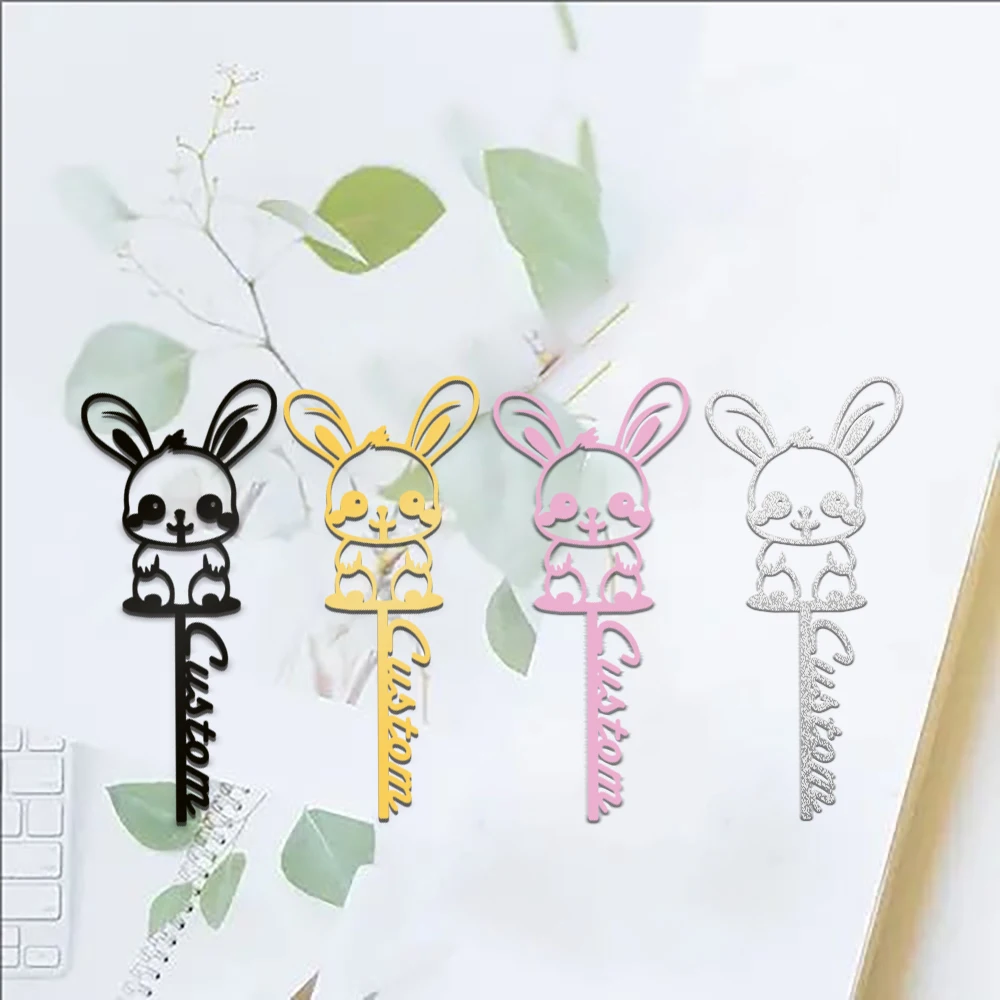 1pc Colorful nice rabbit Personalized Name Tin Plate Signs Unique Bookmark Custom Bookmark Back To School Gift Book Lover Gift