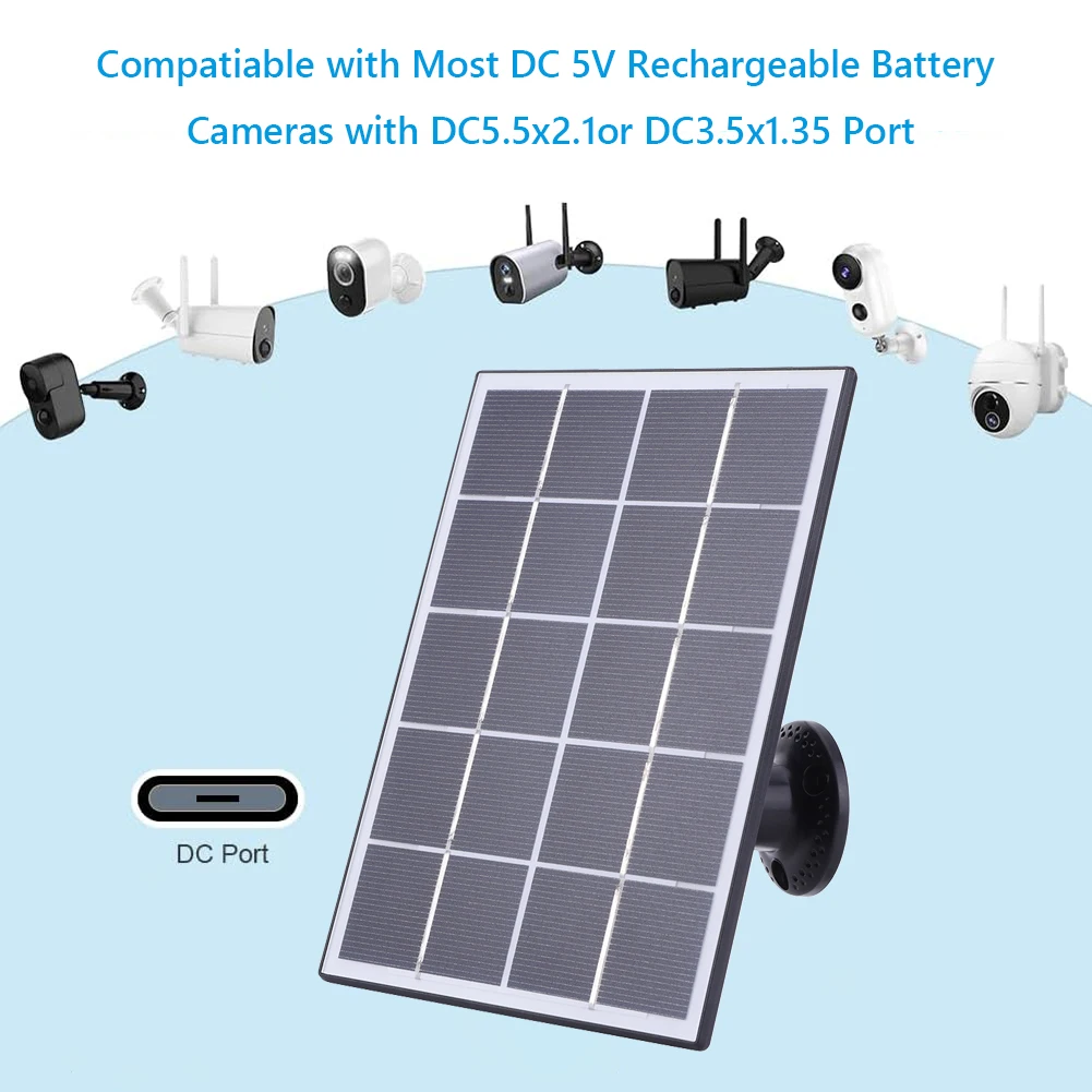 10W Solar Panel Charger with 9.8ft DC5.5mm Charging Cable Solar Panel for Ring Camera for Ring Stick Up Cam and Spotlight Cam
