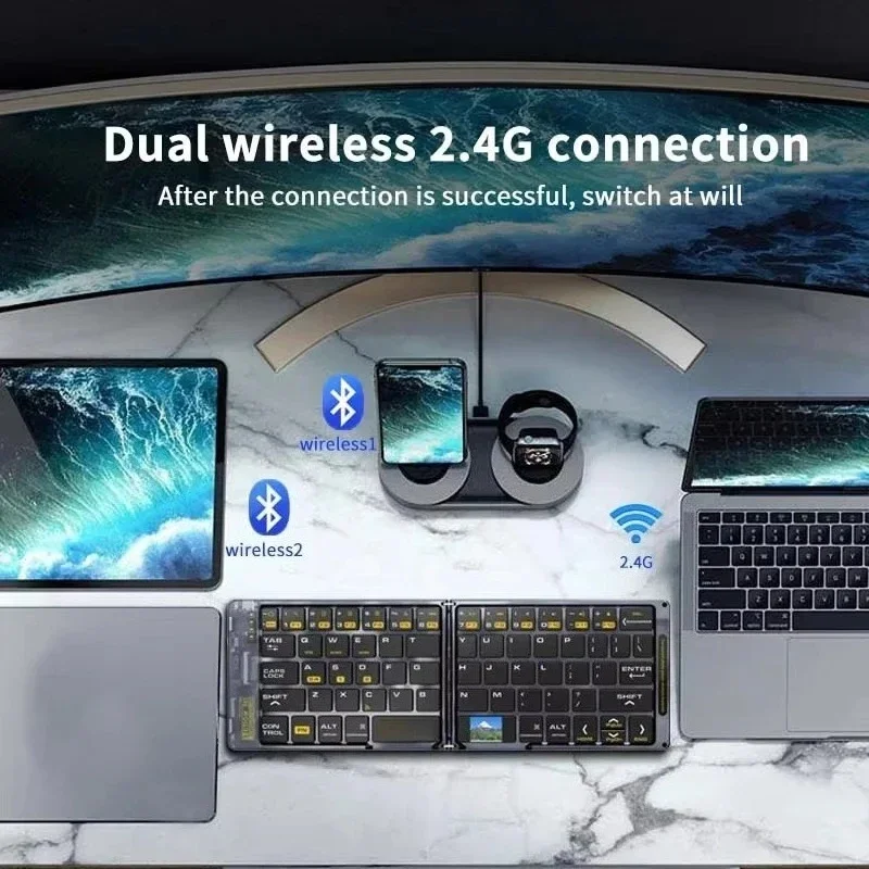 Transparent Foldable Wireless Keyboard Bluetooth Keyboard with Mouse Folding Travel Keyboard for Smartphone Computer