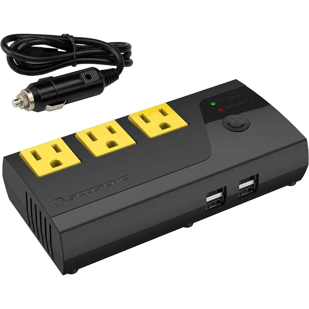 

200W Car Power Inverter with 4 USB Ports - 12V DC to 110V AC Converter for Vehicles - Vehicle Outlet Plug Adapter - DC to AC Con