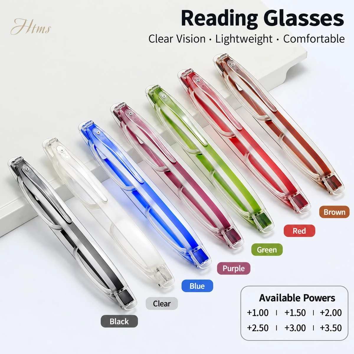 Htms Reading Glasses 360 Degree Rotating Foldable Portable PC Frame Lens Unisex Presbyopic Eyeglasses for Seniors +1.00 to +4.00