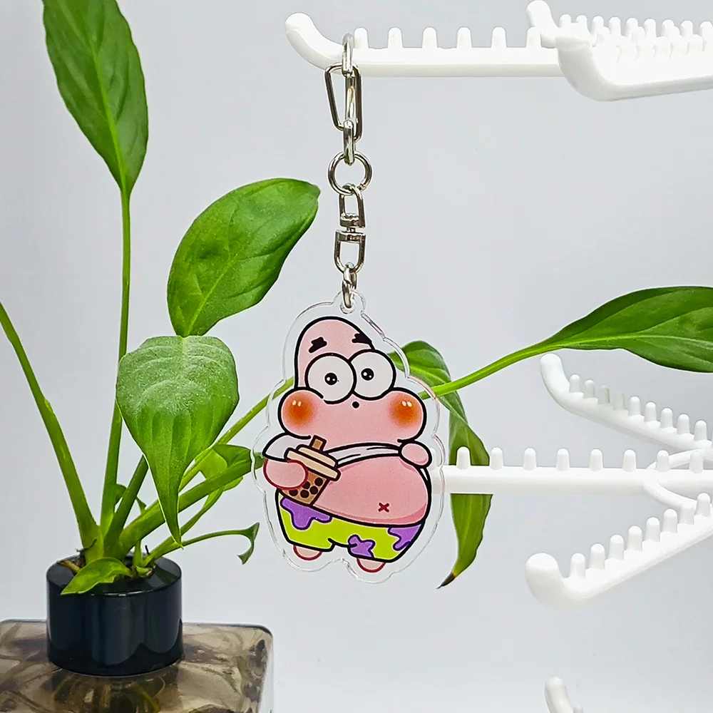 Cartoon Anime Lilo and Stitch Pendant Keychains Holder Car Key Chain Key Ring Mobile Phone Bag Hanging SpongeBob SquarePants