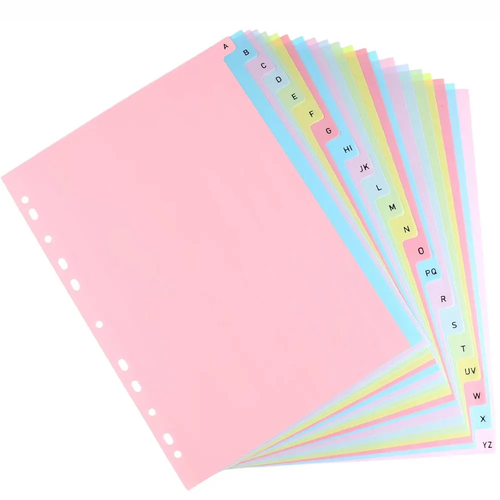 21-Sheet A-Z Alphabet Binder Dividers, 8.5 x 11 in Color PVC Tabs, Waterproof Durable, Clear Letters, Fits 2/3/4/11-Ring Binders