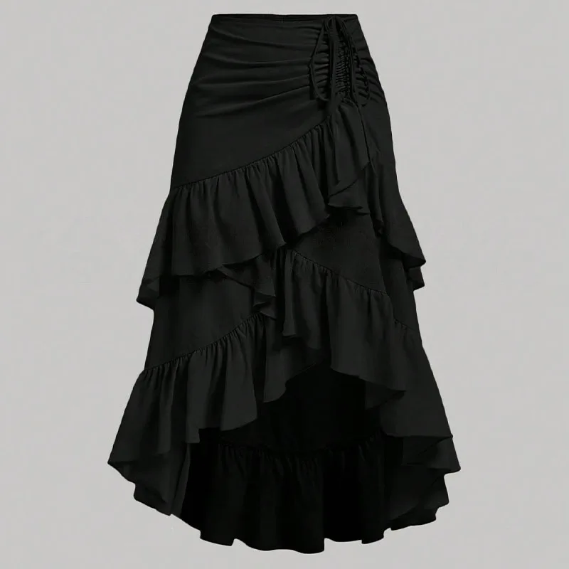 European and American Women's Clothing 2025 Summer New Sweet Fresh High Waist Stitching Slimming Flounce Hem Temperament Skirt