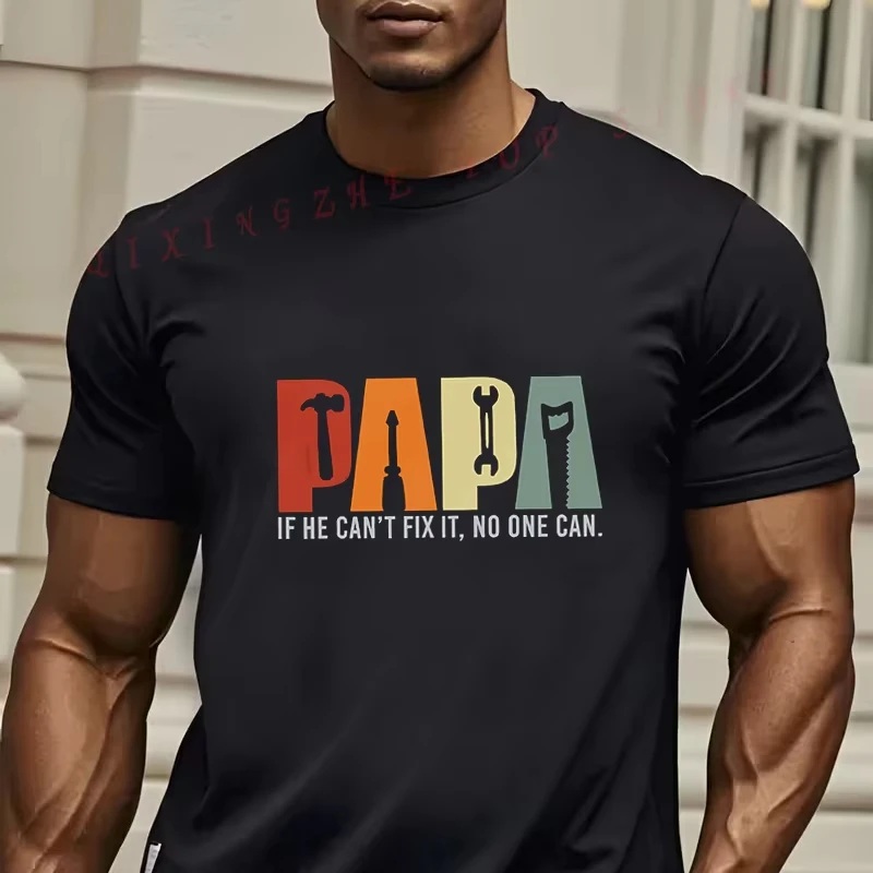 2026 New Spring Men'S Funny Handyman Dad T-Shirt - Papa If He Can't Fix It No One Can Graphic Tee Casual Short Sleeve Tees