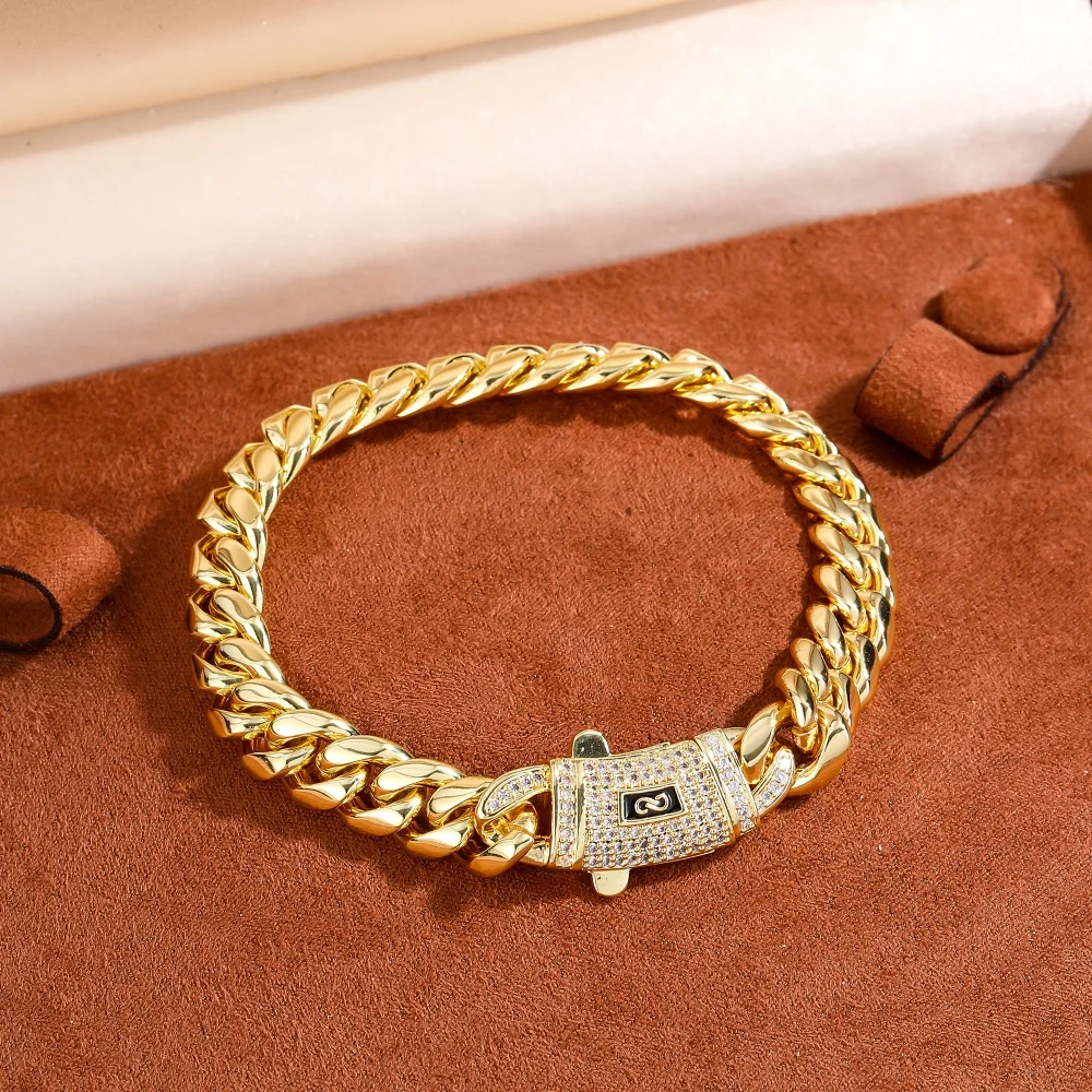 

10mm Cuban Chain Stainless Steel Bracelet Paved Stones Hiphop Jewelry For Men Women Luxury Spring Clasp Birthday Gift For Him