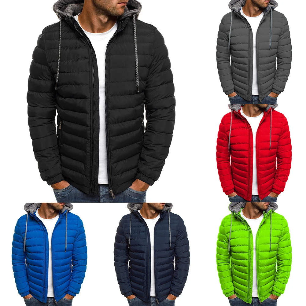 Koud weer uitje pufferjas met capuchon, casual uitloper, casual gewatteerde uitloper voor heren, herfstkleding, nieuwe staat