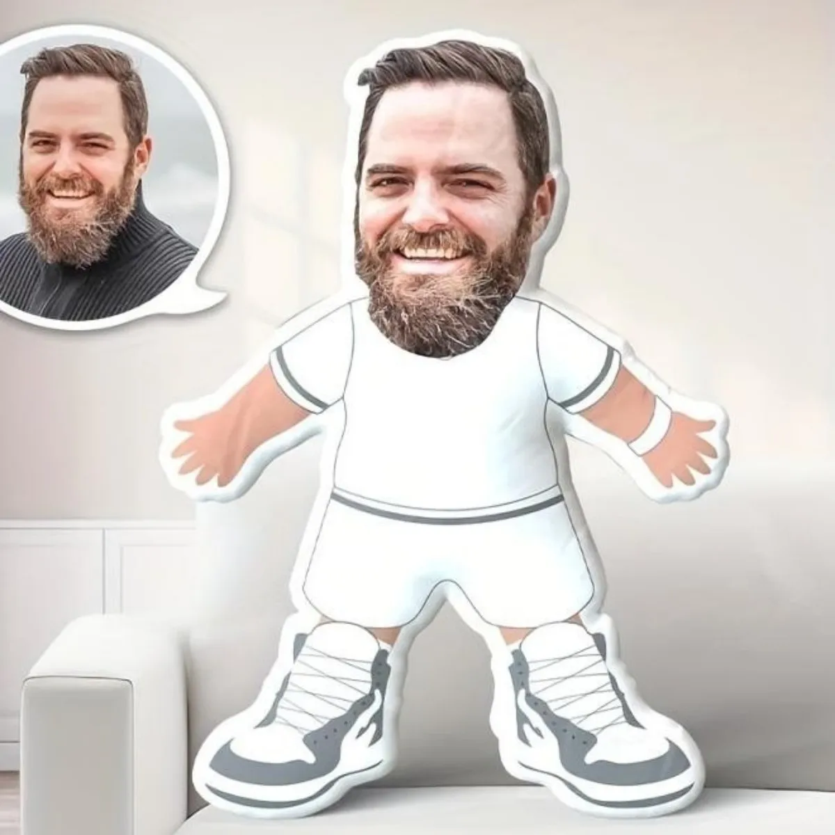 Customised sports-themed portrait cushion, double-sided printed cushion cover, ideal as a birthday or festive celebration gift.