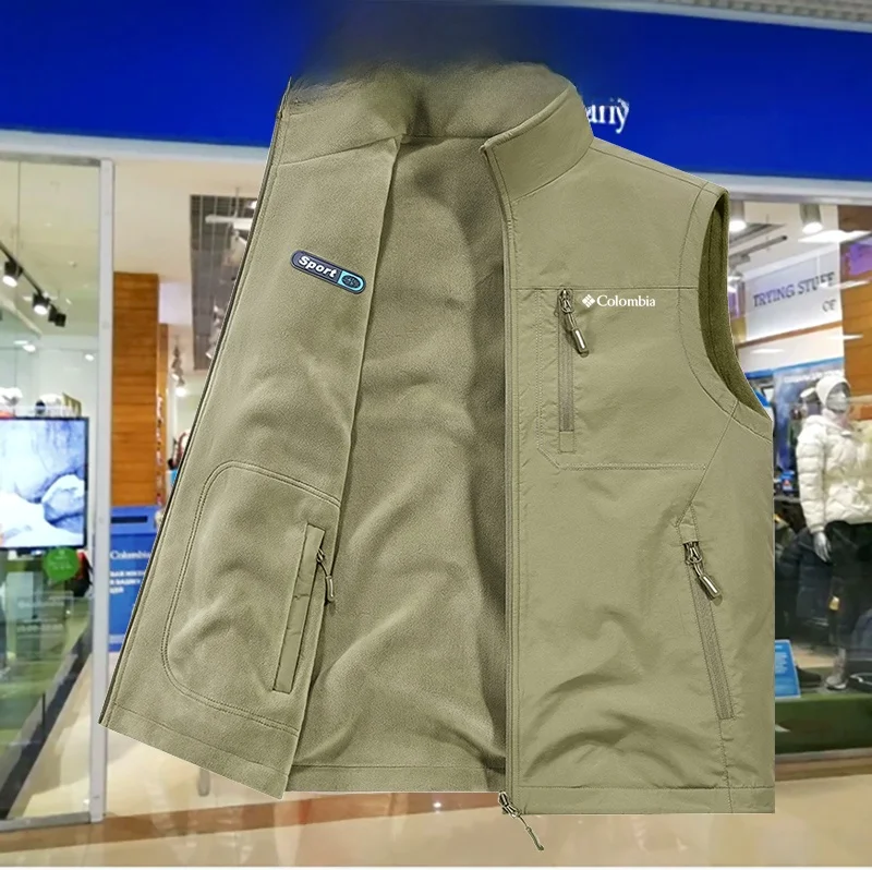 

Мужской двусторонний утепленный жилет с флисовой подкладкой, осенне-зимний, водонепроницаемый, теплый, COLUMBUS, синий, повседневный, флисовый жилет