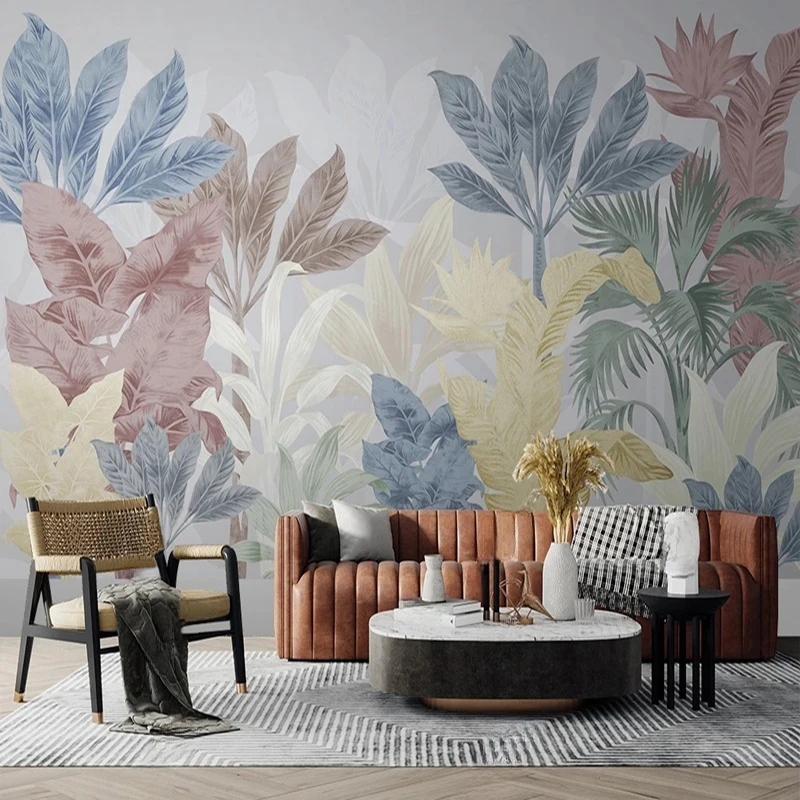 Nordic Style Tropical Plants Leaf Pattern Custom Photo Mural Oil Painting Home Decor Wallpaper For TV Sofa Background Backdrop