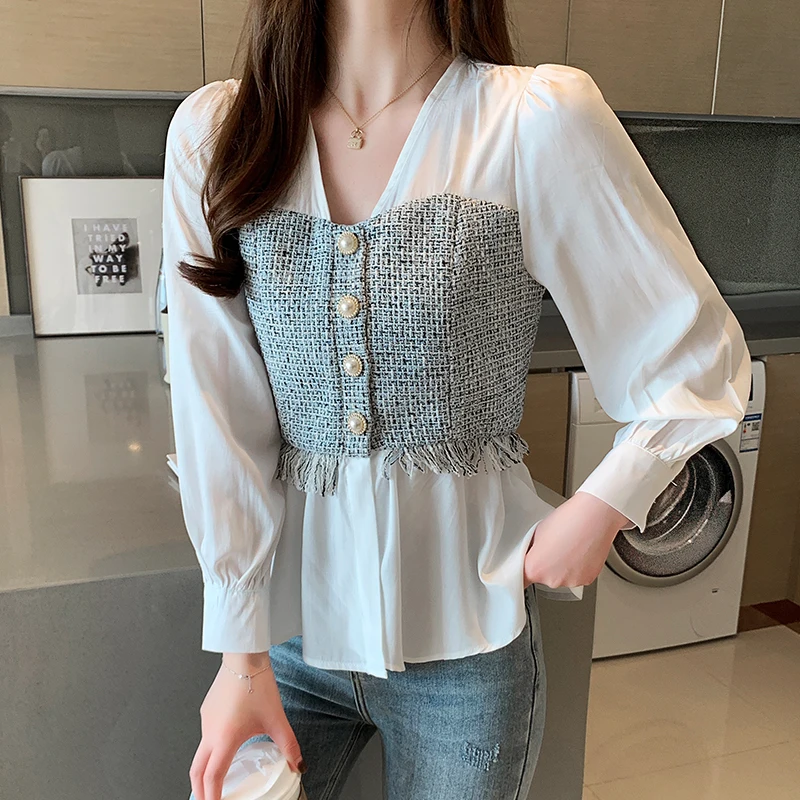 Blusas Mujer De Moda 2024 Blouse Women Long Sleeve Women Blouses Shirts V-neck White Chiffon Blouse Shirt Women Tops Blusa C518