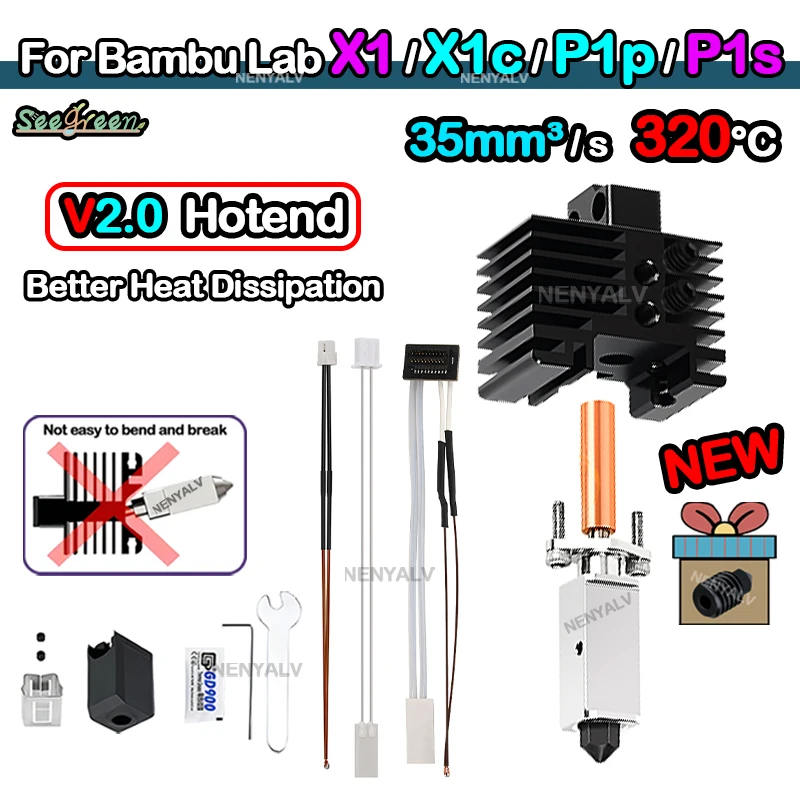 

Для Bambu Bi Metal Fit Bambu lab p1p P1S hotend P1S P1P Термистор для Bambu Lab X1 Hotend Upgrade 2,0 Версия сопла