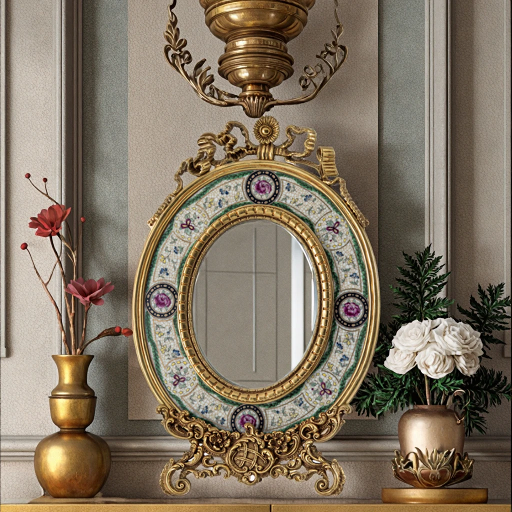 &c  European Vintage Ornate Gold Metal Tabletop Makeup Mirror with Bird Luxury Decorative Mirror for Bedroom Table Home Decor