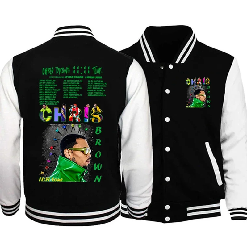 Chris Brown Merch Baseball Uniform 11:11 Album Series Coat Casual Fashion Chris Brown 11:11 Tour 2024 Jacket Men's Hoodies Gift