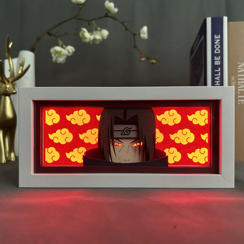 Uchiha Itachi 3D Anime LED Light Box Naruto Minato Action Figure Toys Paper Carving Light Lamp for Room Decor Kid Brithday Gift