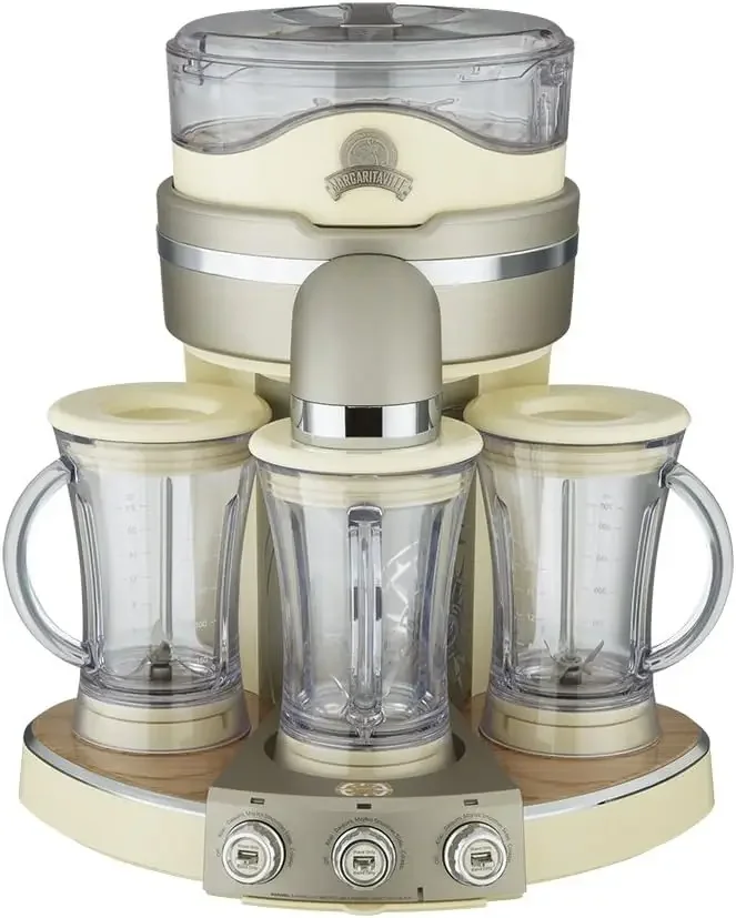 Tahiti Margarita Machine, 24 Oz, Ivory，Rotating ice chute creates spectacle appeal，Three 24-ounce blending jars automaticall