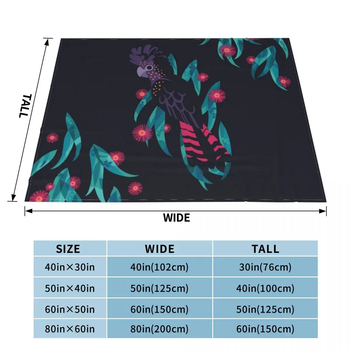 Black Cockatoo Silhouette Throw Blanket Soft Big Blanket Camping Large Blanket