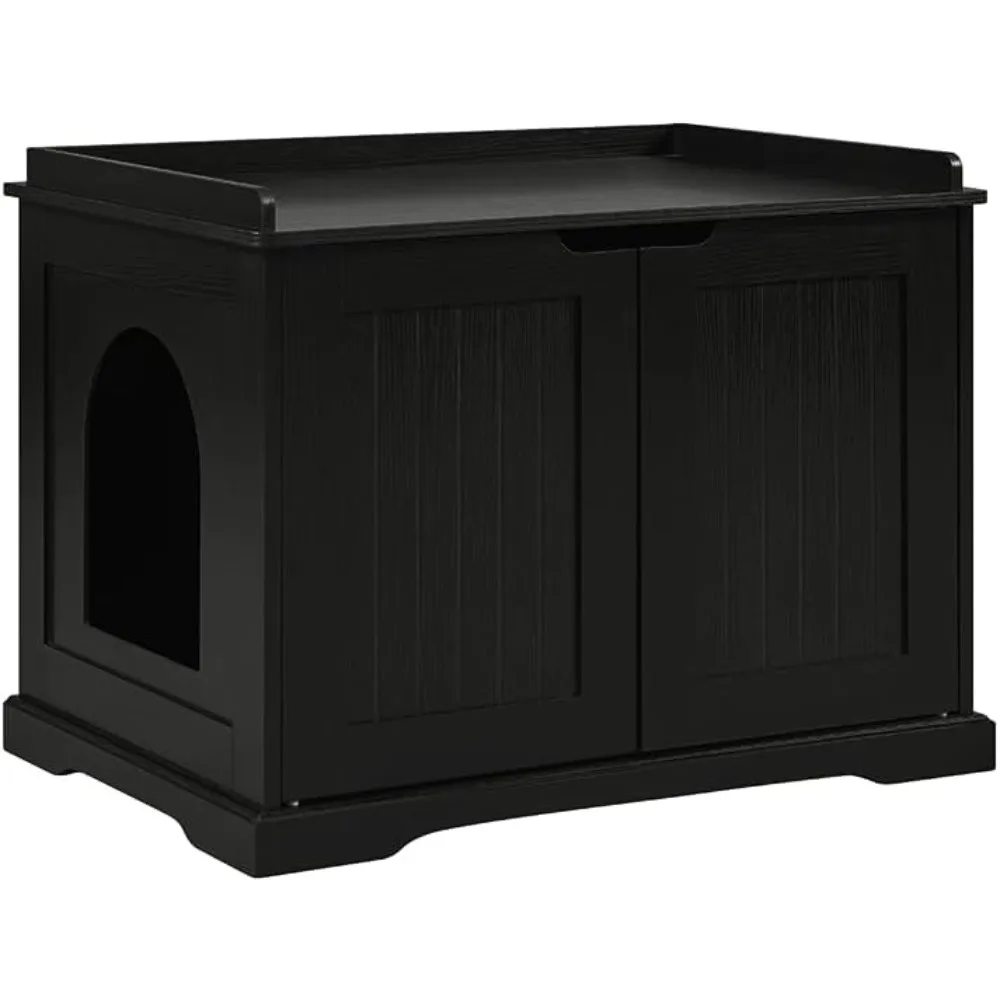 unipaws black cat litter box enclosure furniture, kitty hidden cover, concealed dog proof litter boxes cabinet, hideaway litter