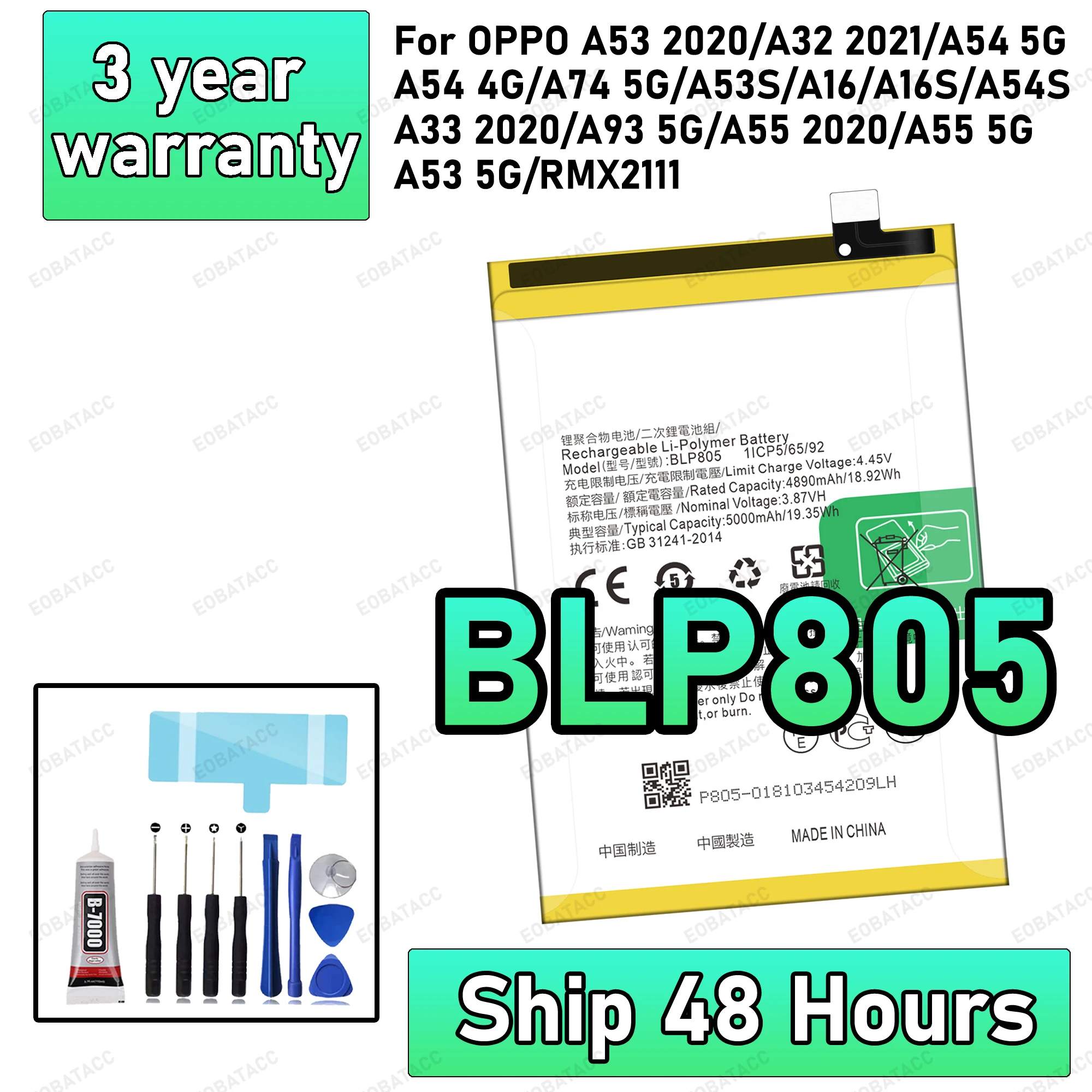 

100% New High Quanlity BLP805 Battery For Oppo A16 A32 A53 A54 CPH2269 PDVM00 CPH2127 CPH2131 CPH2239 High Quality Battery Bater