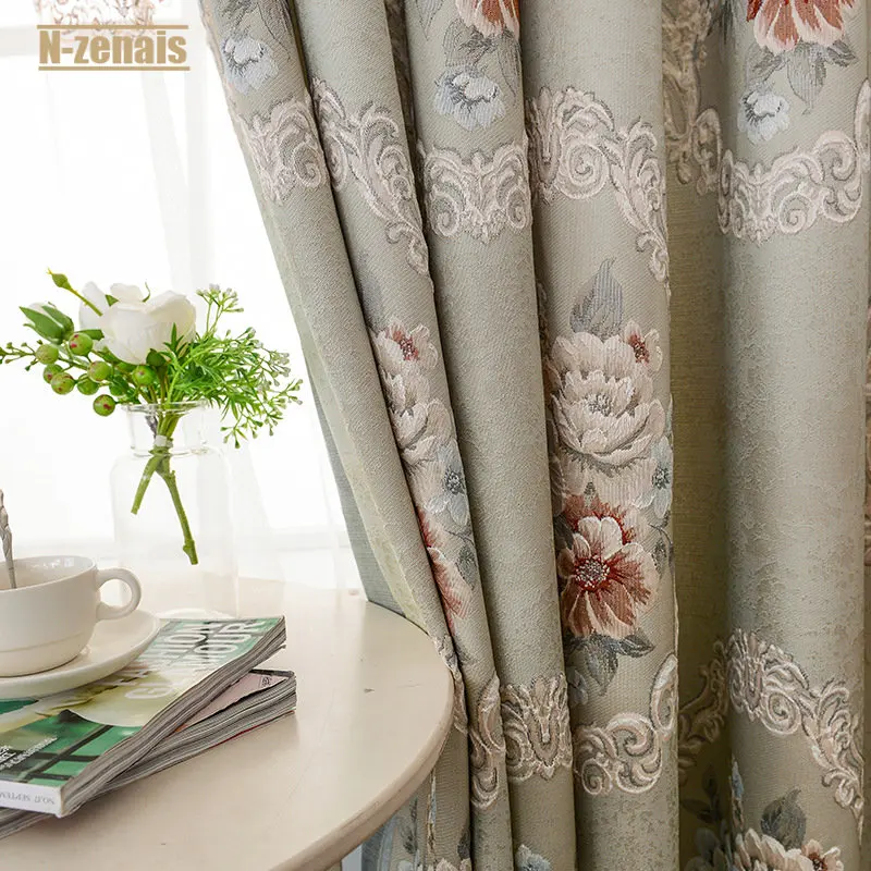 

European Embroider Nordic Pretty Chenille Luxury Curtains for Living Dining Room Blackout Bedroom Window Elegant Decoration Door