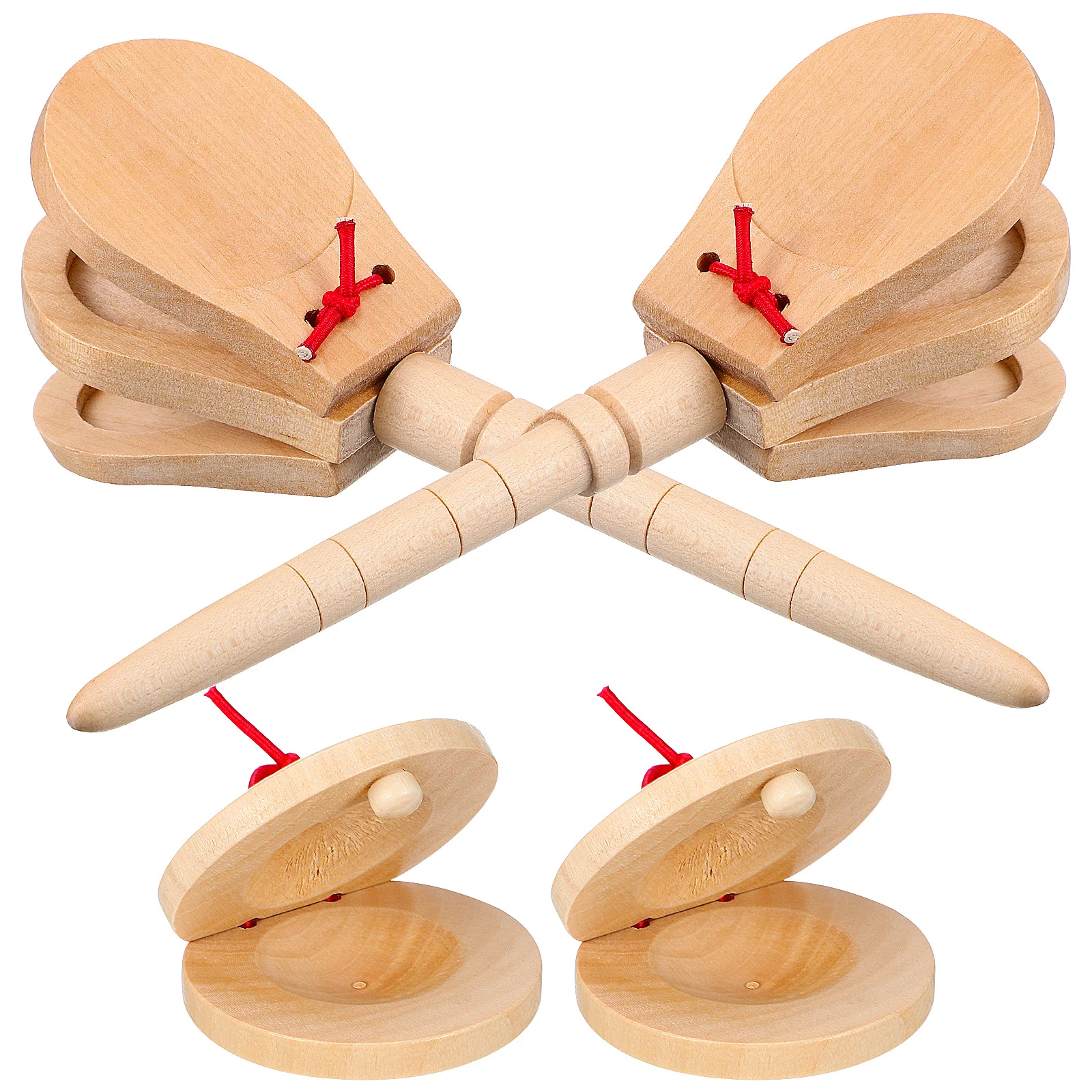 4 Pcs Orff Musical Instrument Wooden Soundboard with Handle 2pcs + Round Dance (natural Color) Percussion