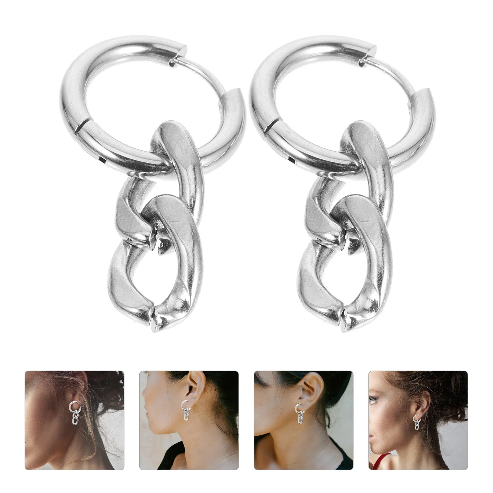 

1 Pair Chunky Chain Link Earrings Drop Statement Dangle Jewelry For Women Trendy Alloy Fashion Ear Danglers Party Festival Wear