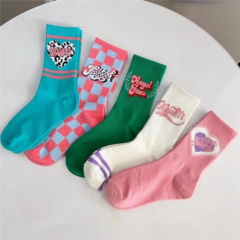 

1/5 Pairs Retro Mid Socks Korean Edition Street Personalized Sports Trendy Socks Spring and Autumn Alphabet Outerwear High Socks