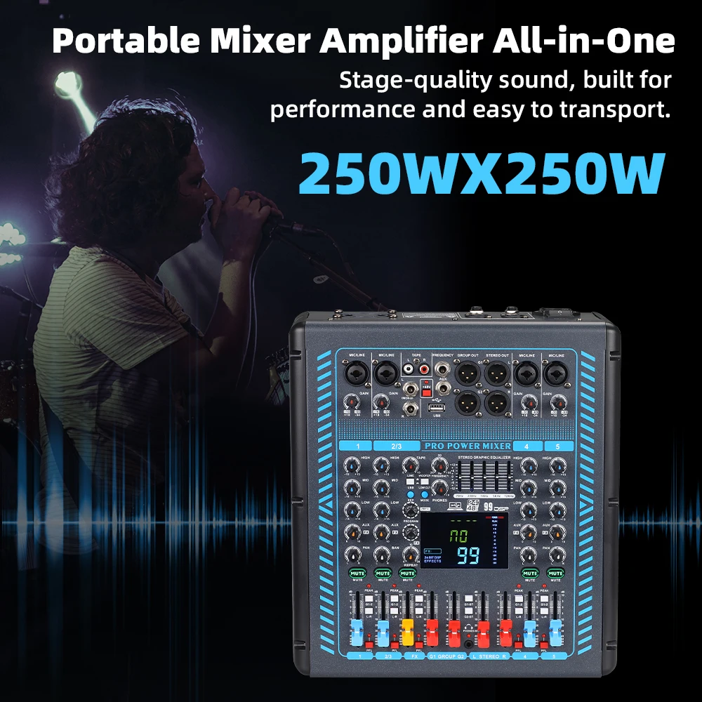 Mixer With Amplifier Professional Stage Performance Wedding Outdoor High-power Bluetooth All-in-one 99 Digital Effect Karaoke