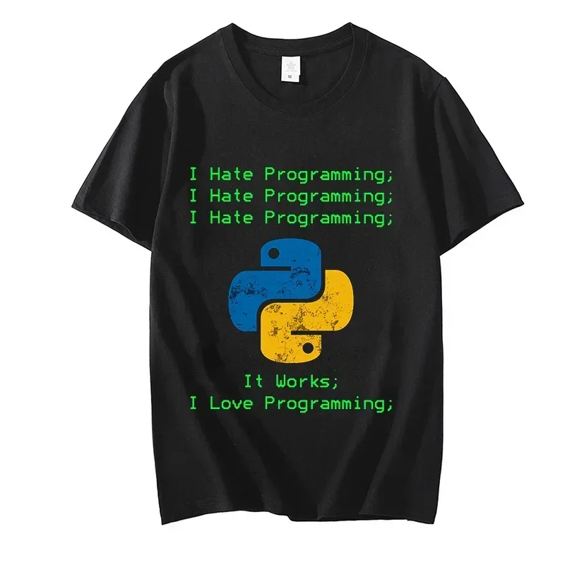 Python I Hate Programming Terminal Design T-shirts Funny Developer Tees I Love Programming Tshirts Short Sleeve Men Brand Tshirt