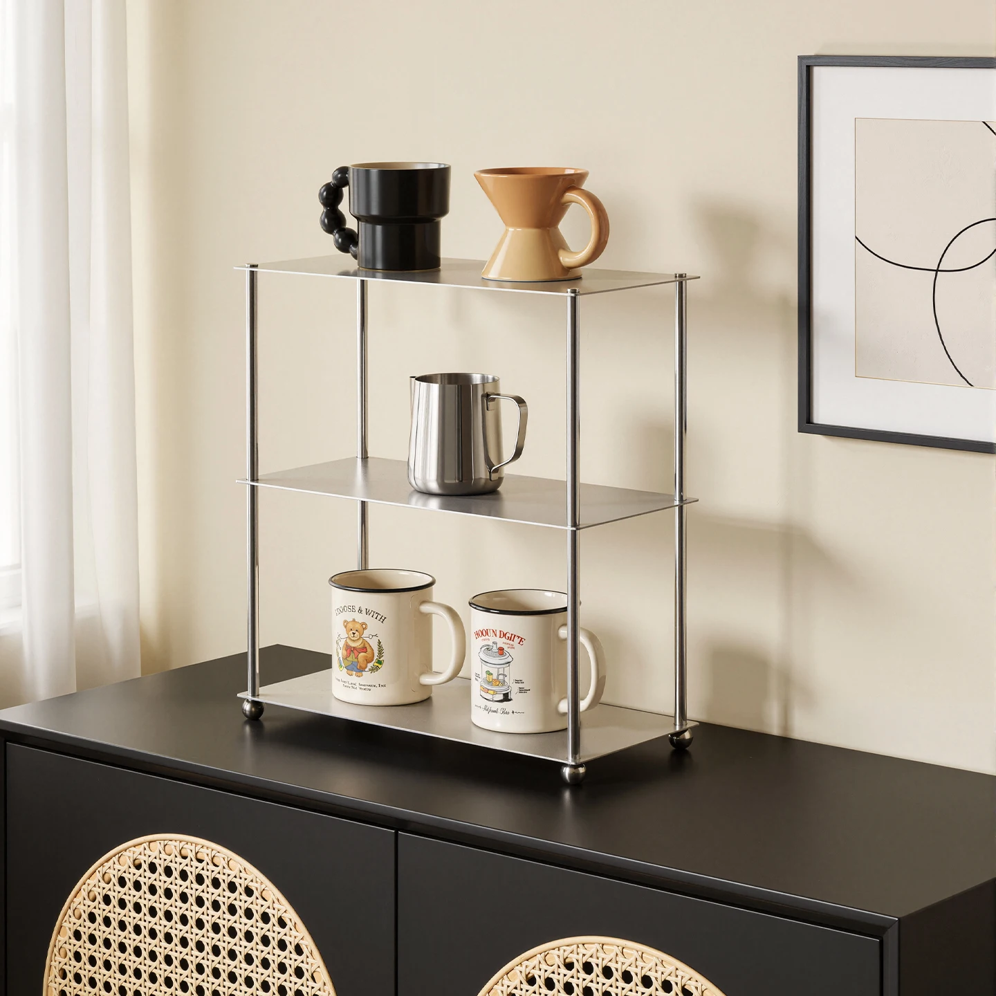 Stainless Steel Desktop Organizer Cup Holder Coffee Mug Rack Peume Aromatherapy s Shelf Modern Space Saving Easy Assemb