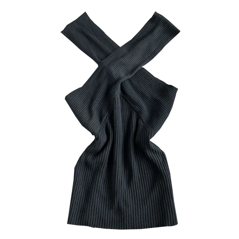 بلوزة صيفية جديدة موديل 2025 بتصميم مثير وياقة متقاطعة محبوكة، ضيقة، بكتف واحد، بدون أكمام، تي شيرت قصير، قطعتين لارتداء الجز...