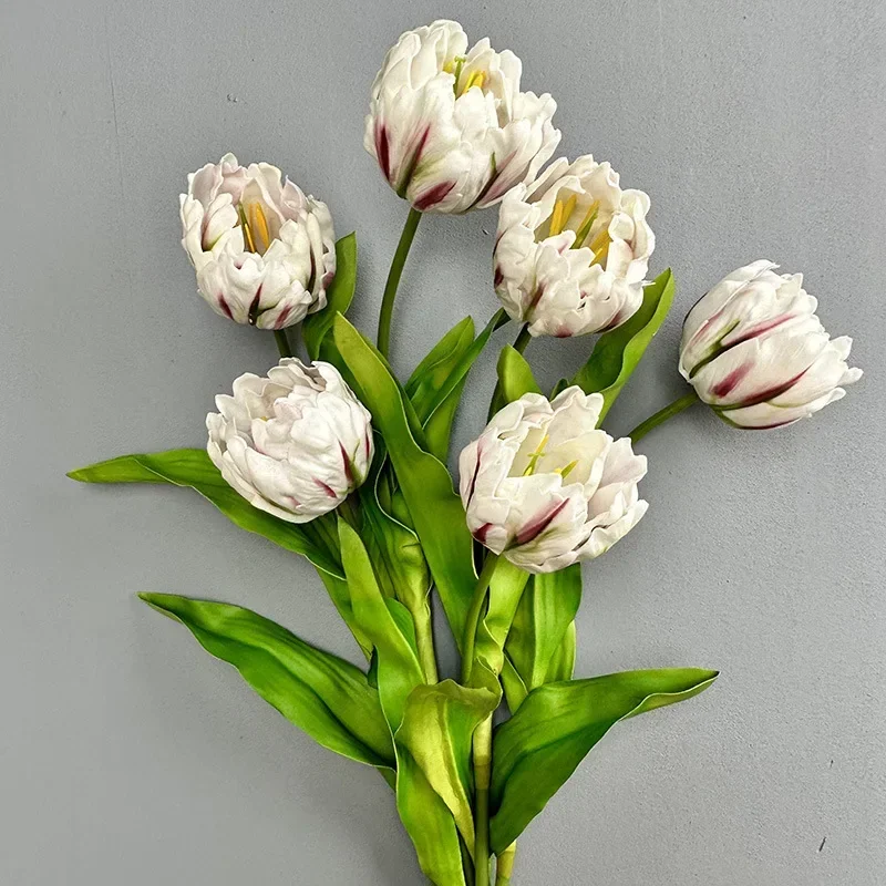 Simulation Parrot Tulips Branches PU Fake Flowers Holiday Party Decorative Artificial Tulip White Green Flower Hall Decoration