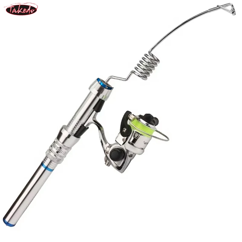 TAKEDO IZ-XM Matel Mini Ultra-small Ice Boat Fishing Rod Carretilha De Pesca Winter Pesca Fishing Rod Set