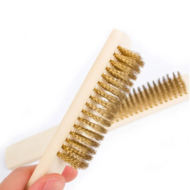 Brosse métallique à poils en laiton doux, avec manche en bois, pour nettoyer la Surface métallique, enlever les taches de peinture de rouille et les scories de soudage
