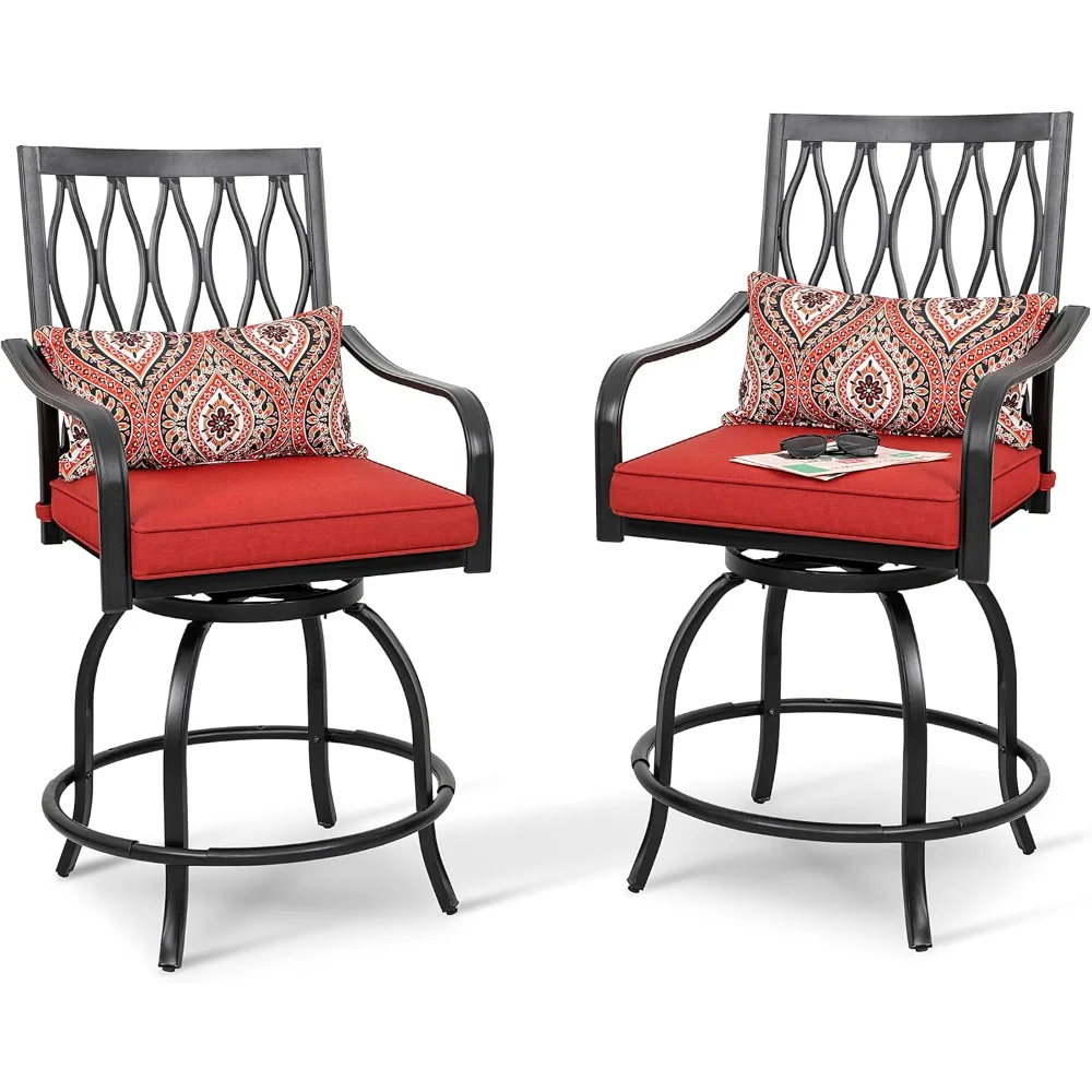 

Patio Swivel Stools Set of 2, Outdoor Height Patio Stools & Chairs with Padded Cushions and Extra Pillows