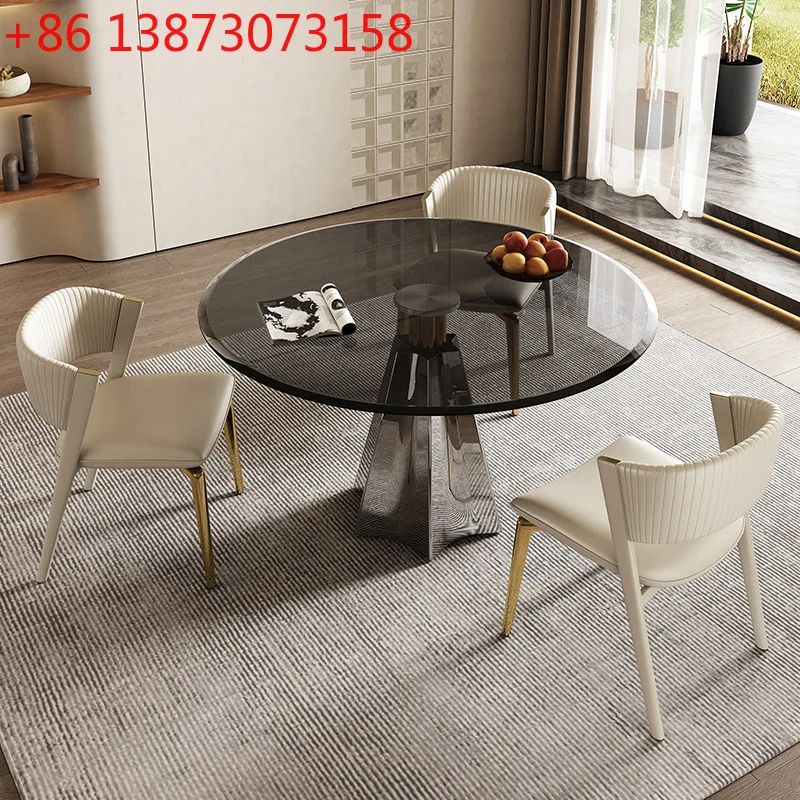 

Tempered glass round table Italian light luxury household dining table commercial leisure negotiation small round table