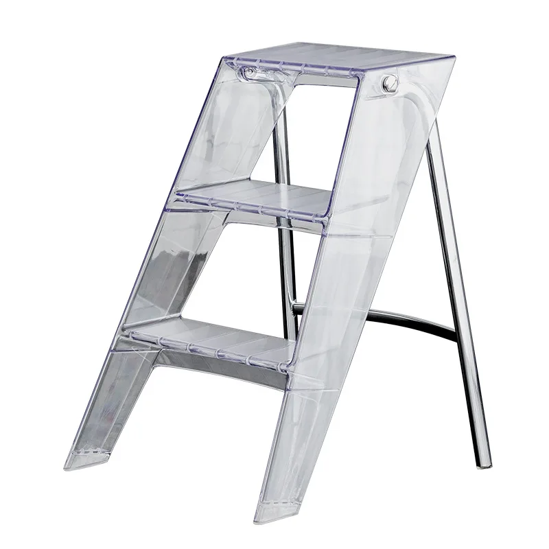 

Simple Household Ladder Transparent Acrylic Portable Telescopic Folding Ladder with 3 Step Pedal and Plastic Ladder for Storage