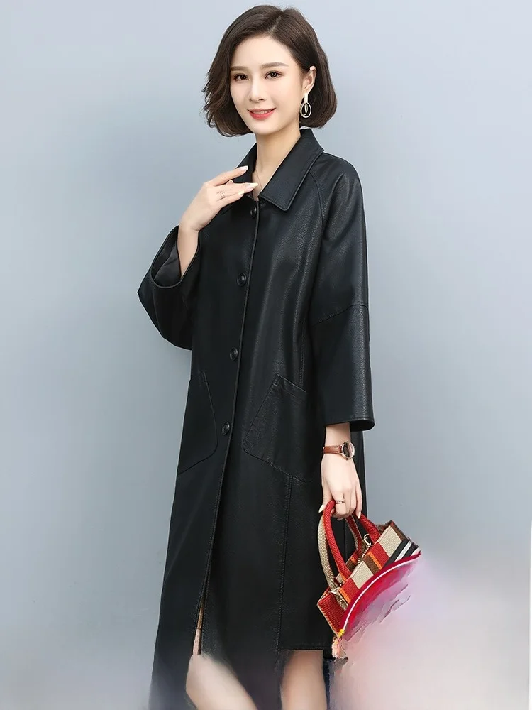 

Модная женская кожаная куртка из овчины средней длины в корейском стиле, свободного кроя, осенне-зимняя новинка, натуральная кожа