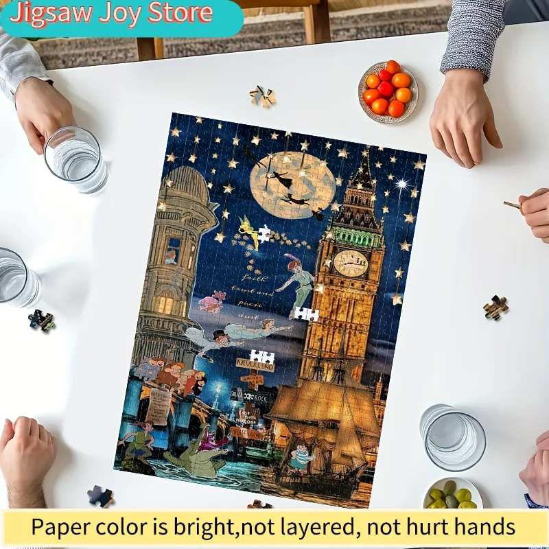 لغز 1000 قطعة بشخصيات كرتونية تينكر بيل وبيتر بان وبرج الساعة القمرية، لعبة تعليق على الحائط للكبار، هدية تفاعلية للعائلة