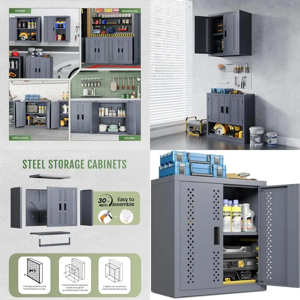 

Прочный двухдверный шкаф для гаража с регулируемыми полками для инструментов и оборудования