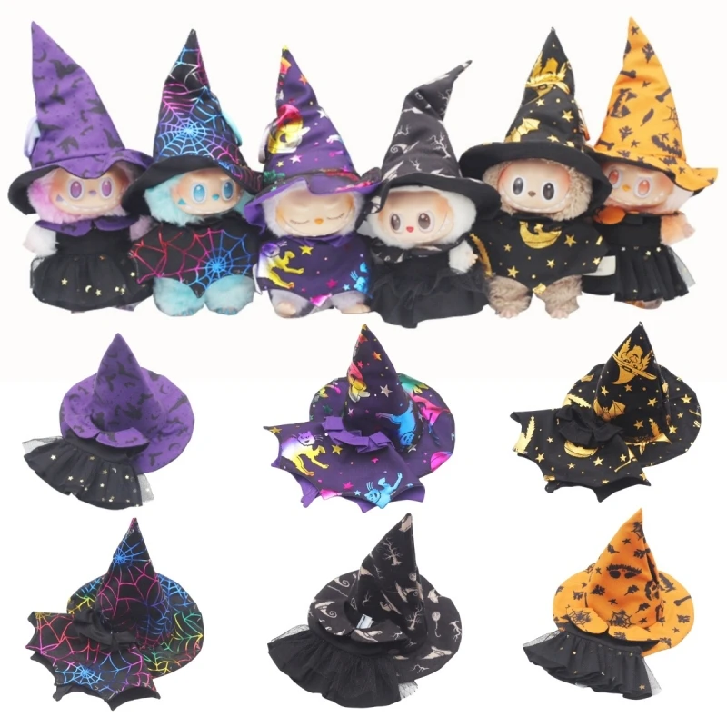 

17cm Plush Doll Wizard Costume Decoration for Labubu Wizard Hat Cape Cute Girl Halloween Gift Decoration Children's Toy