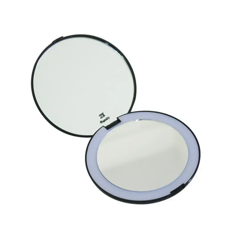 Portable LED Folding Makeup Mirror with Light Large Round Double Sided 2X Magnifying Flip Cover Folding Mirror Makeup Mirrors